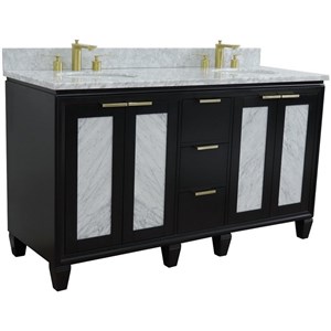Trento 61&quot Double Oval Sink Solid Wood Vanity in Blue/White Carrara