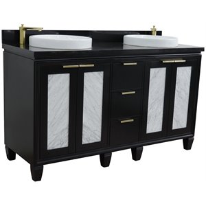 Trento 61&quot Double Round Sink Solid Wood Vanity in Blue/Black Galaxy