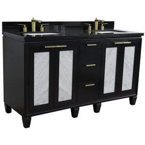 Trento Double Rectangle Sink Solid Wood Vanity in Blue/Black Galaxy