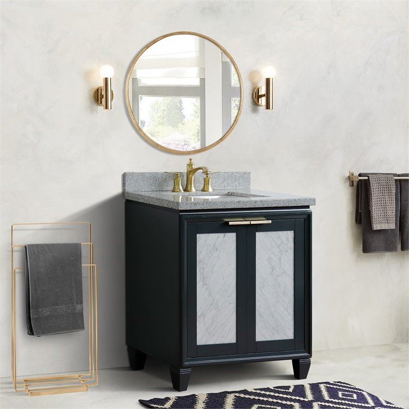Trento Single Rectangle Sink Vanity in Dark Gray/Gray Granite Stone