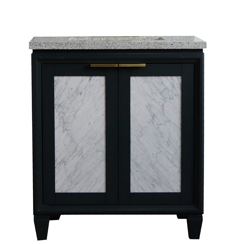 Trento Single Rectangle Sink Vanity in Dark Gray/Gray Granite Stone
