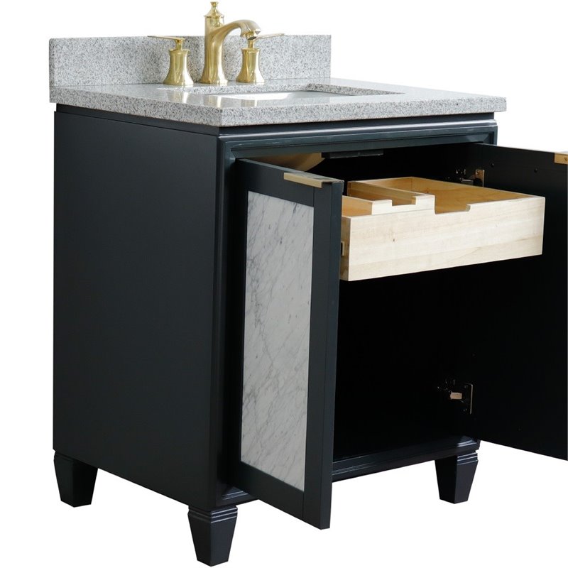 Trento Single Rectangle Sink Vanity in Dark Gray/Gray Granite Stone