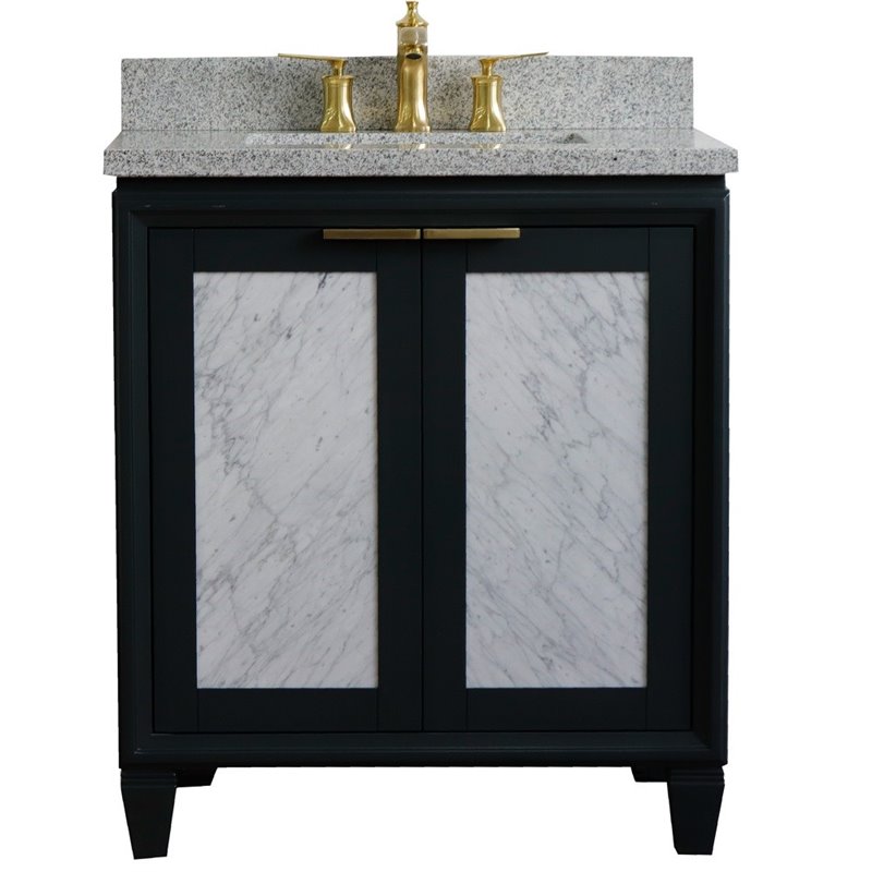 Trento Single Rectangle Sink Vanity in Dark Gray/Gray Granite Stone