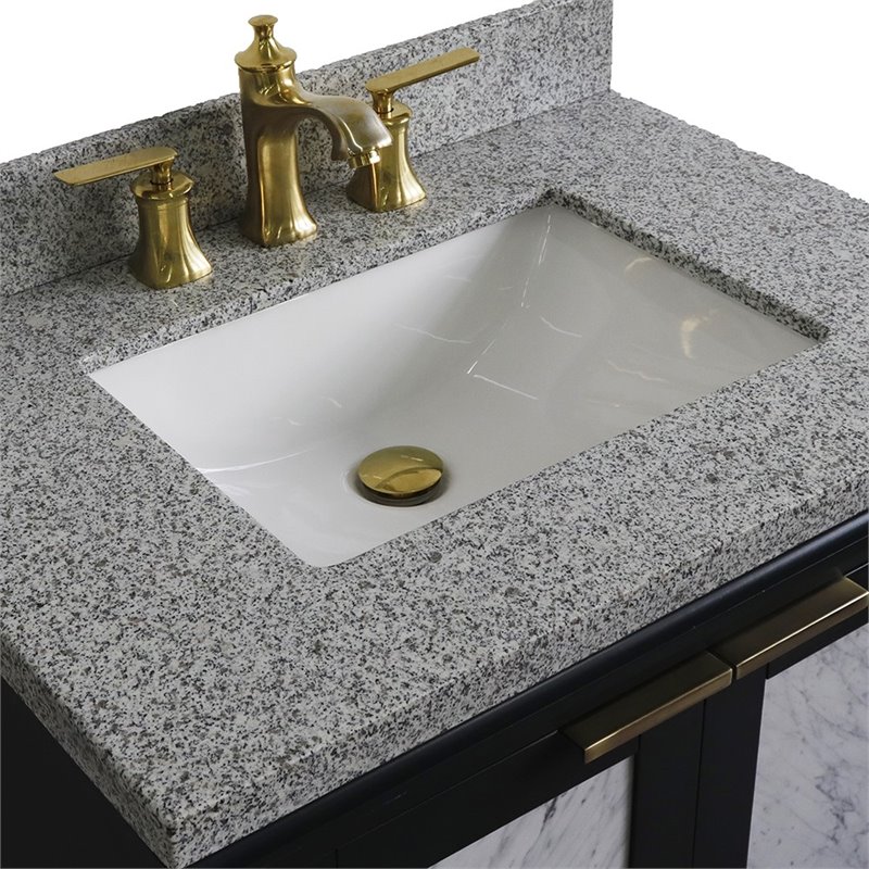 Trento Single Rectangle Sink Vanity in Dark Gray/Gray Granite Stone