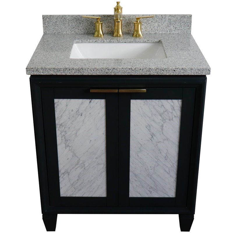 Trento Single Rectangle Sink Vanity in Dark Gray/Gray Granite Stone