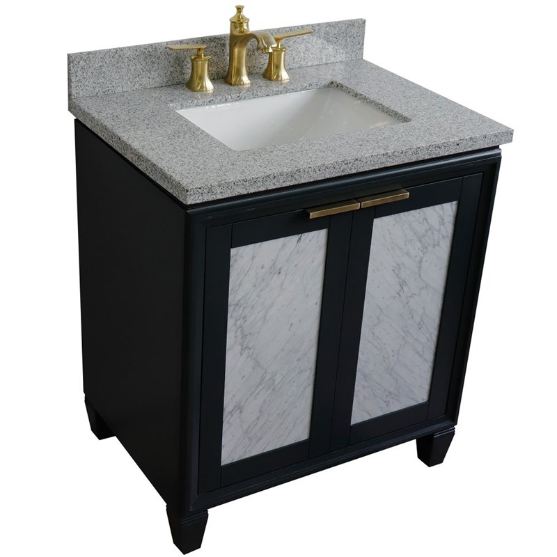 Trento Single Rectangle Sink Vanity in Dark Gray/Gray Granite Stone