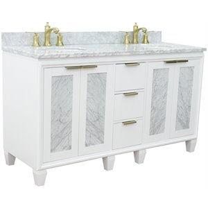 Trento 61&quot Double Oval Sink Solid Wood Vanity in White/White Carrara