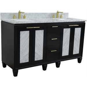 Trento Double Rectangle Sink Solid Wood Vanity in Blue/White Carrara