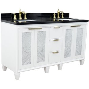 Trento Double Rectangle Sink Solid Wood Vanity in White/Black Galaxy