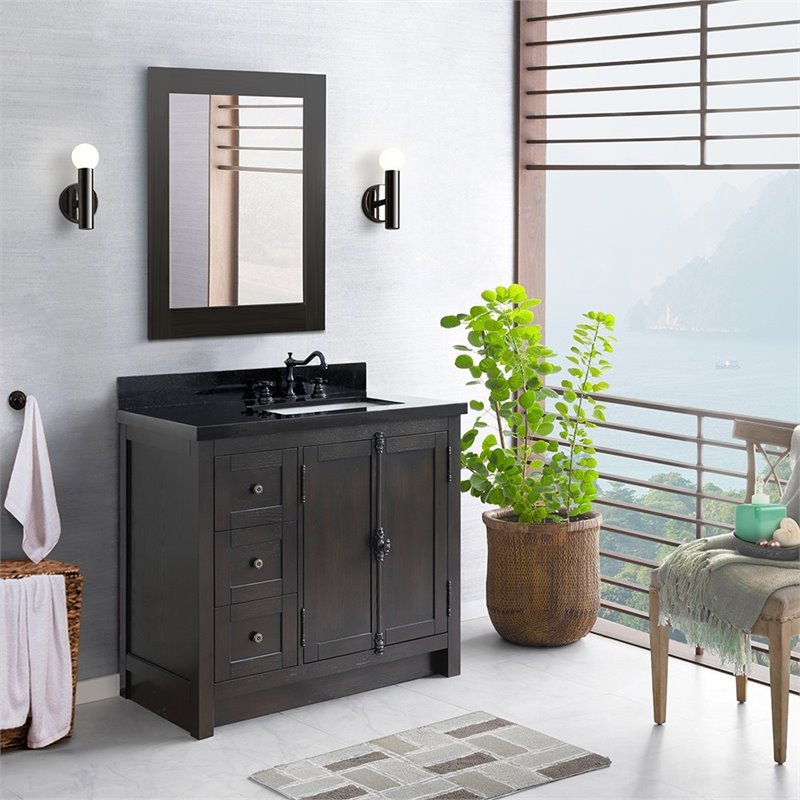 Plantation Solid Wood Vanity with Right Rectangle Sink in Brown/Black