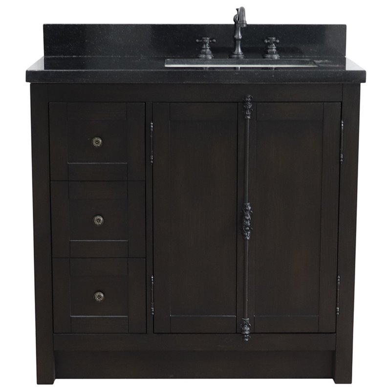 Plantation Solid Wood Vanity with Right Rectangle Sink in Brown/Black
