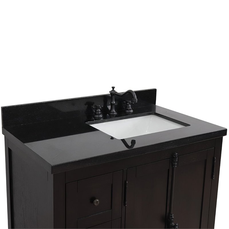 Plantation Solid Wood Vanity with Right Rectangle Sink in Brown/Black