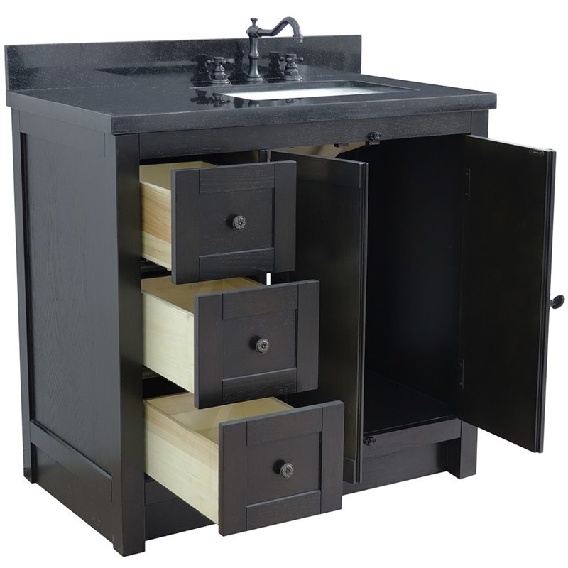 Plantation Solid Wood Vanity with Right Rectangle Sink in Brown/Black