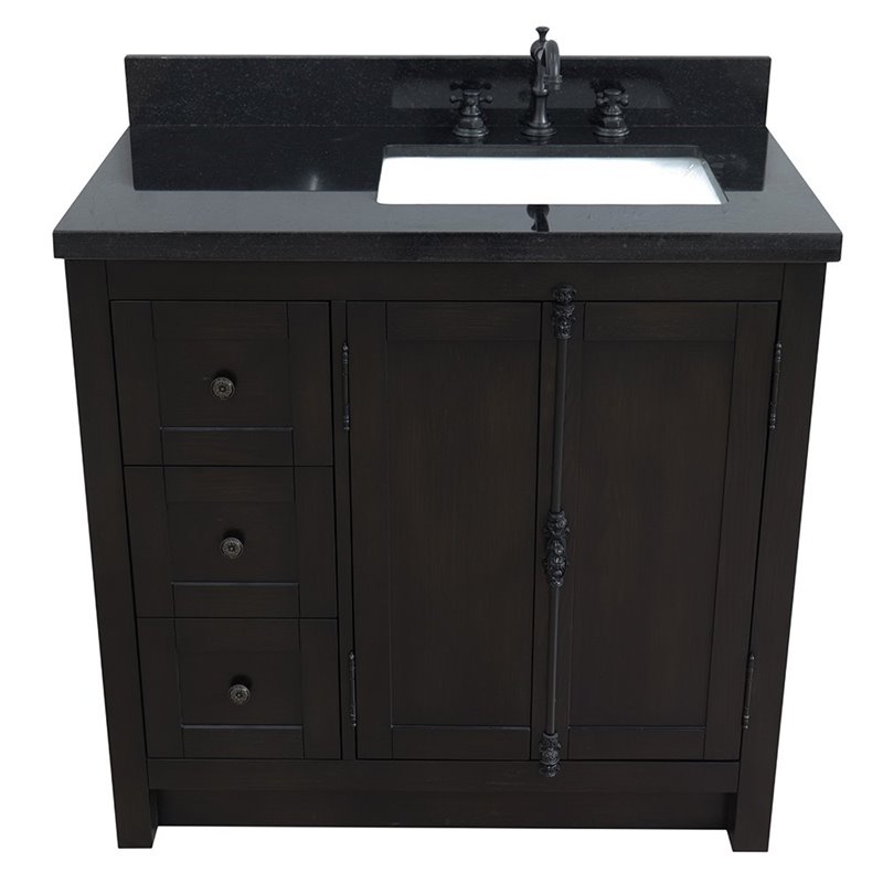 Plantation Solid Wood Vanity with Right Rectangle Sink in Brown/Black