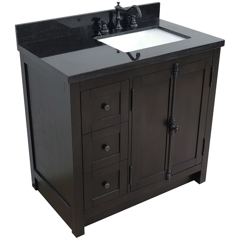 Plantation Solid Wood Vanity with Right Rectangle Sink in Brown/Black