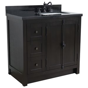 plantation solid wood vanity with right rectangle sink in brown/black