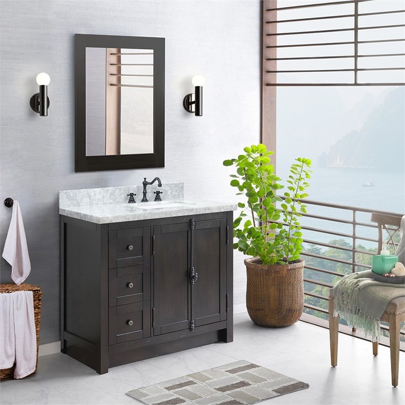 Plantation Solid Wood Vanity with Right Rectangle Sink in White/Brown
