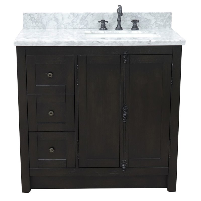 Plantation Solid Wood Vanity with Right Rectangle Sink in White/Brown