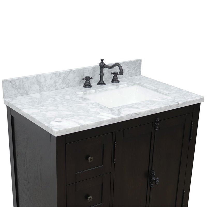 Plantation Solid Wood Vanity with Right Rectangle Sink in White/Brown