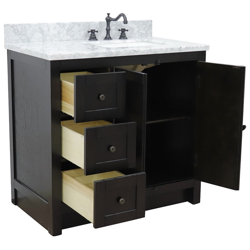 Plantation Solid Wood Vanity with Right Rectangle Sink in White/Brown