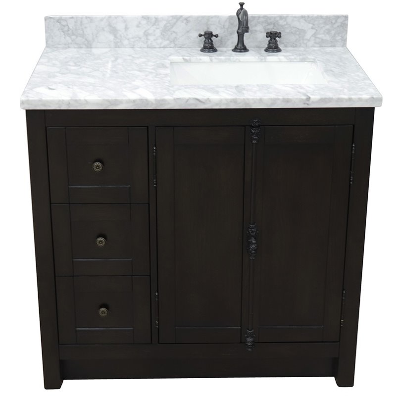 Plantation Solid Wood Vanity with Right Rectangle Sink in White/Brown