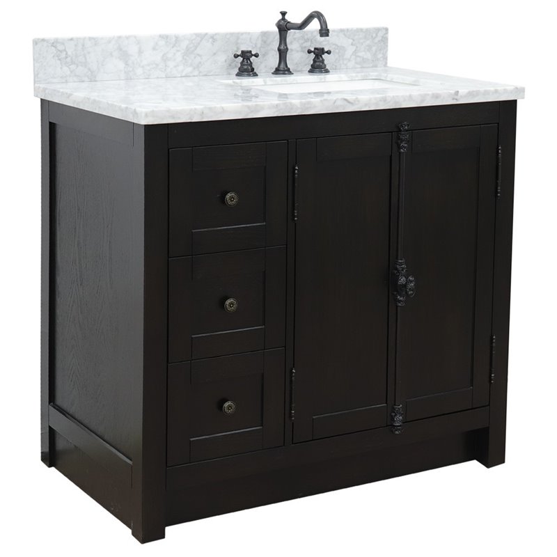 Plantation Solid Wood Vanity with Right Rectangle Sink in White/Brown