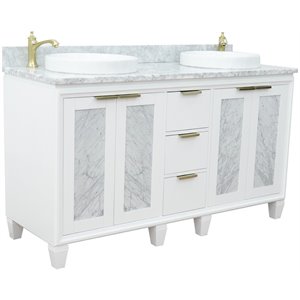 Trento 61&quot Double Round Sink Solid Wood Vanity in White/White Carrara