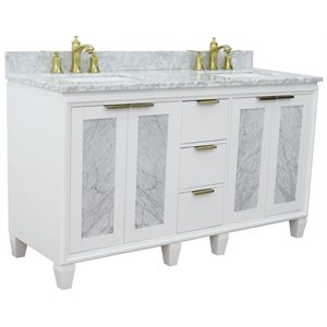 Trento Double Rectangle Sink Solid Wood Vanity in White/White Carrara