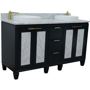 Trento 61&quot Solid Wood Double Round Sink Vanity in Dark Gray/White Carrara