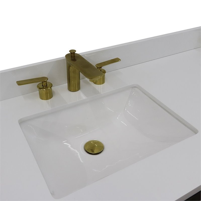 Trento Double Rectangle Sink Solid Wood Vanity in Blue/White Quartz Stone