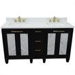 Trento Double Rectangle Sink Solid Wood Vanity in Blue/White Quartz Stone