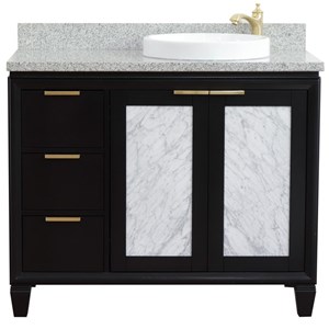 Trento Solid Wood Vanity with Right Round Sink in Blue/Gray Granite Stone