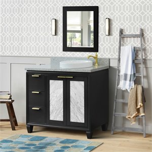 trento solid wood vanity with right round sink in gray/gray granite stone
