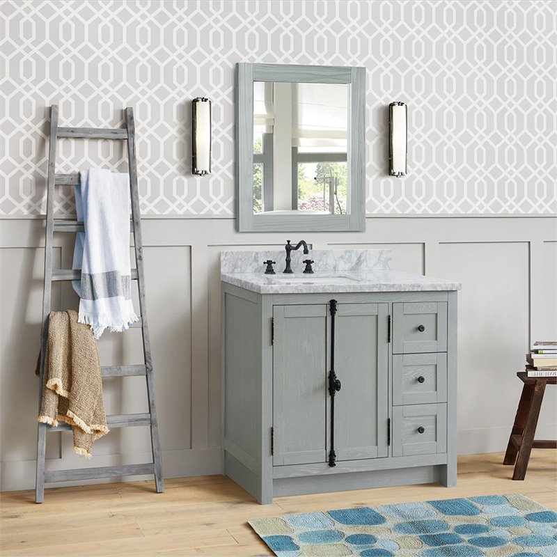 Plantation Solid Wood Single Wooden Vanity  with Left Rectangle Sink in Gray Ash