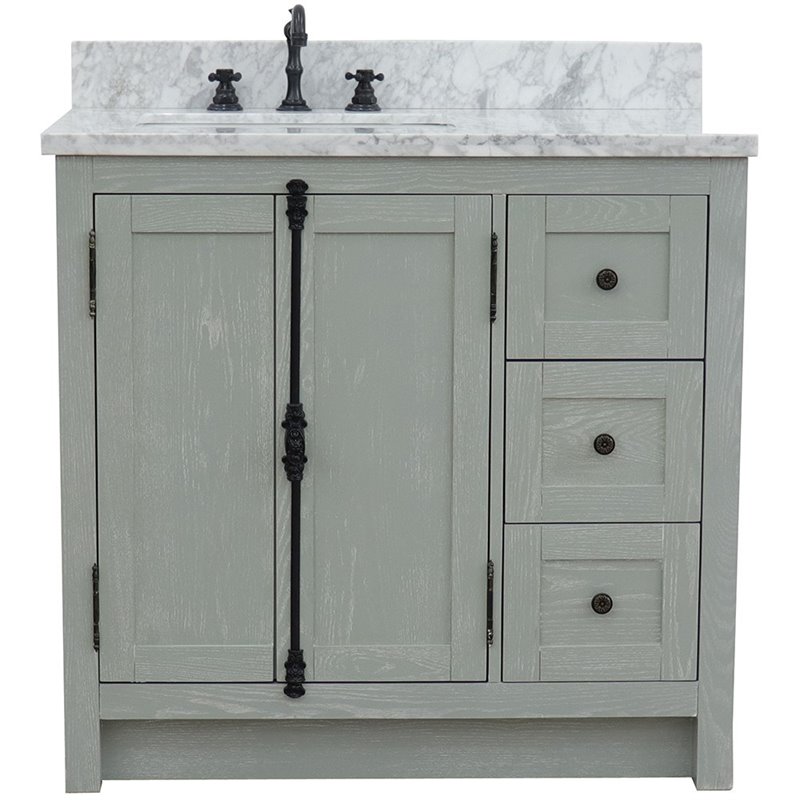 Plantation Solid Wood Single Wooden Vanity  with Left Rectangle Sink in Gray Ash