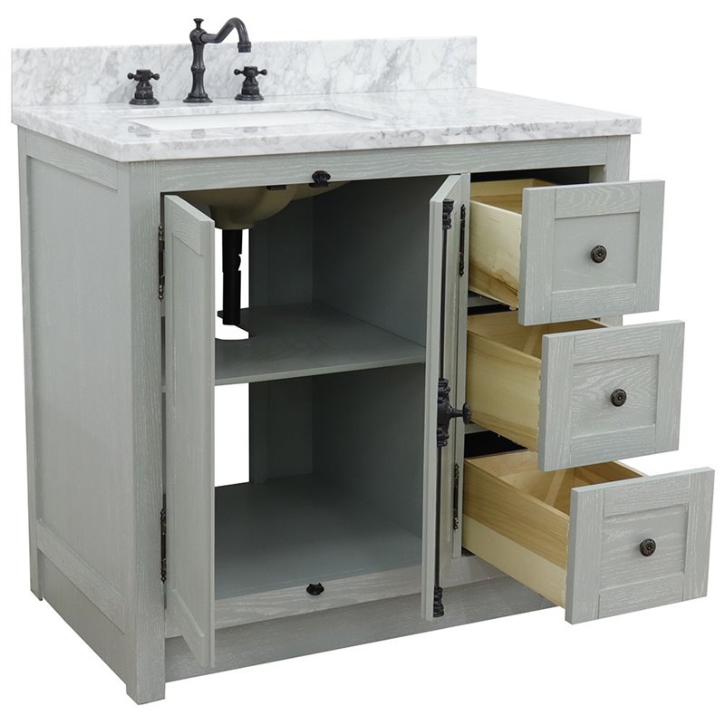 Plantation Solid Wood Single Wooden Vanity  with Left Rectangle Sink in Gray Ash