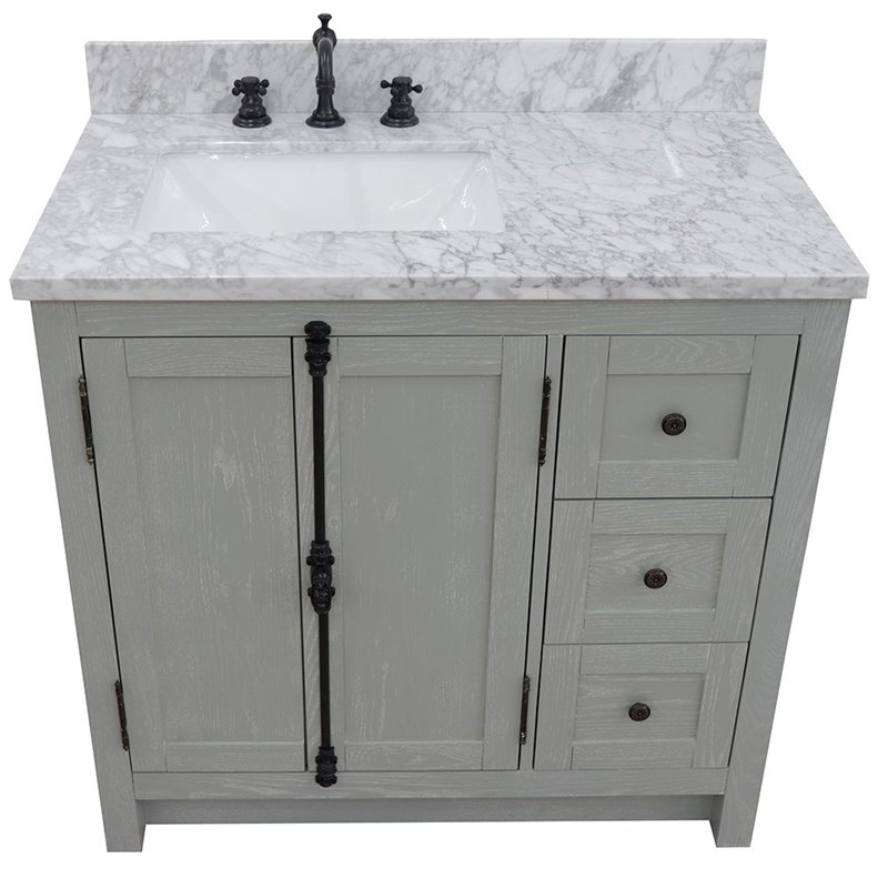 Plantation Solid Wood Single Wooden Vanity  with Left Rectangle Sink in Gray Ash