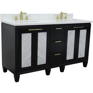 Trento 61&quot Double Oval Sink Solid Wood Vanity in Blue/White Quartz Stone