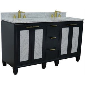 Trento 61&quot Solid Wood Double Oval Sink Vanity in Dark Gray/White Carrara