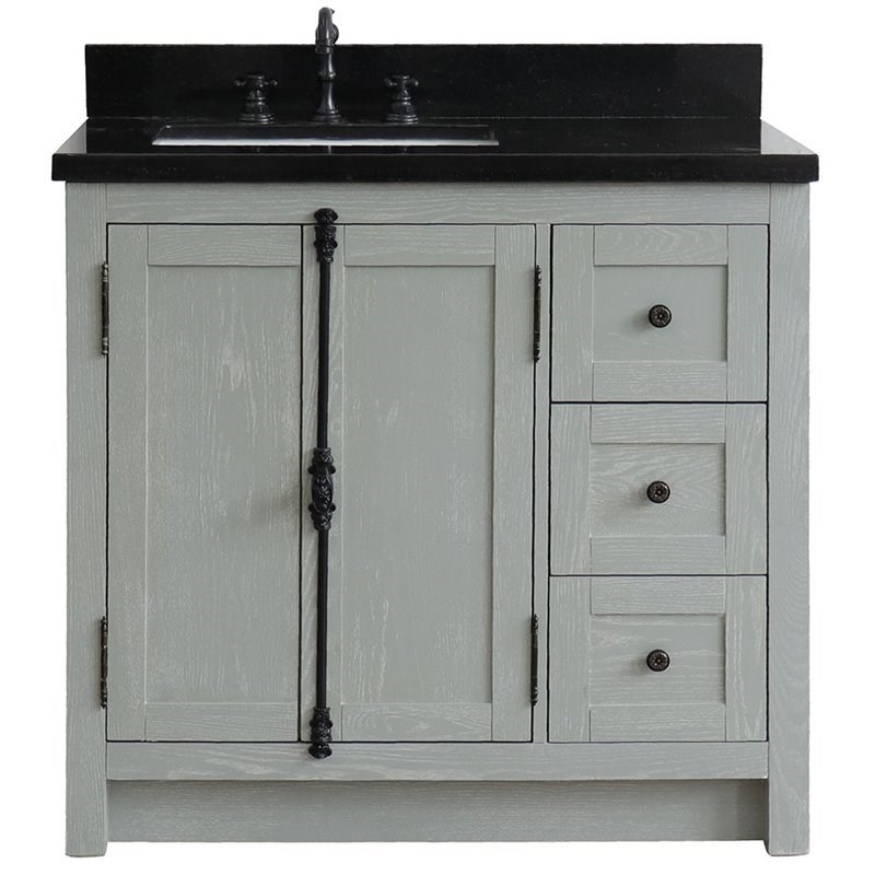 Plantation Solid Wood Single Vanity with Left Rectangle Sink in Ash/Black