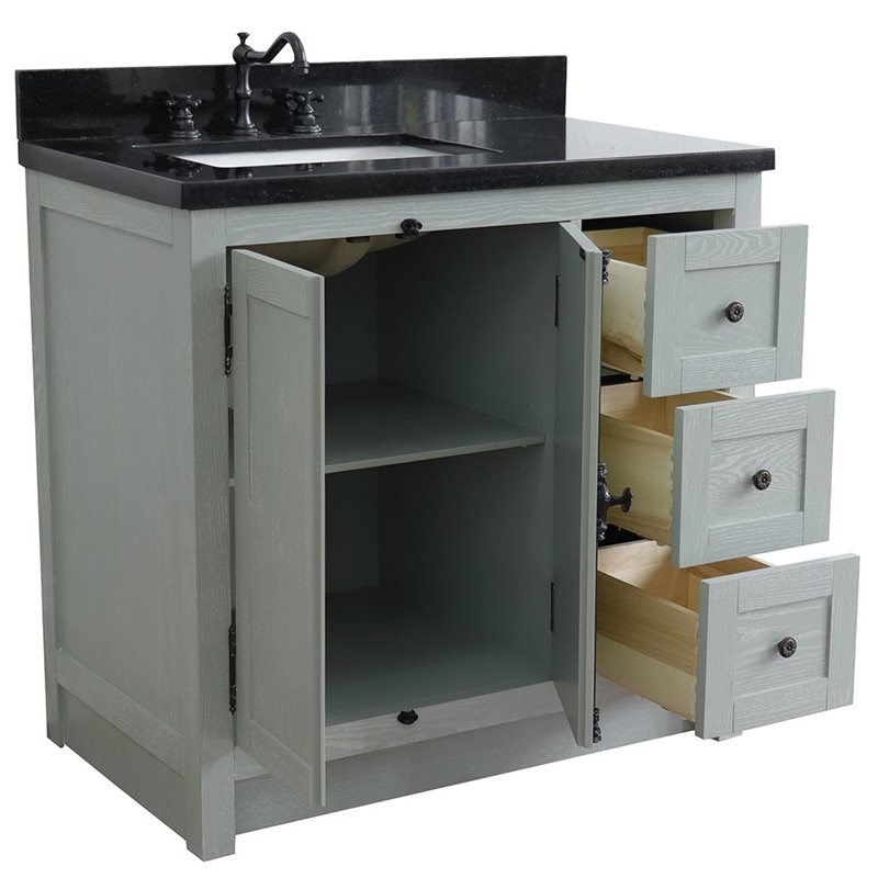 Plantation Solid Wood Single Vanity with Left Rectangle Sink in Ash/Black