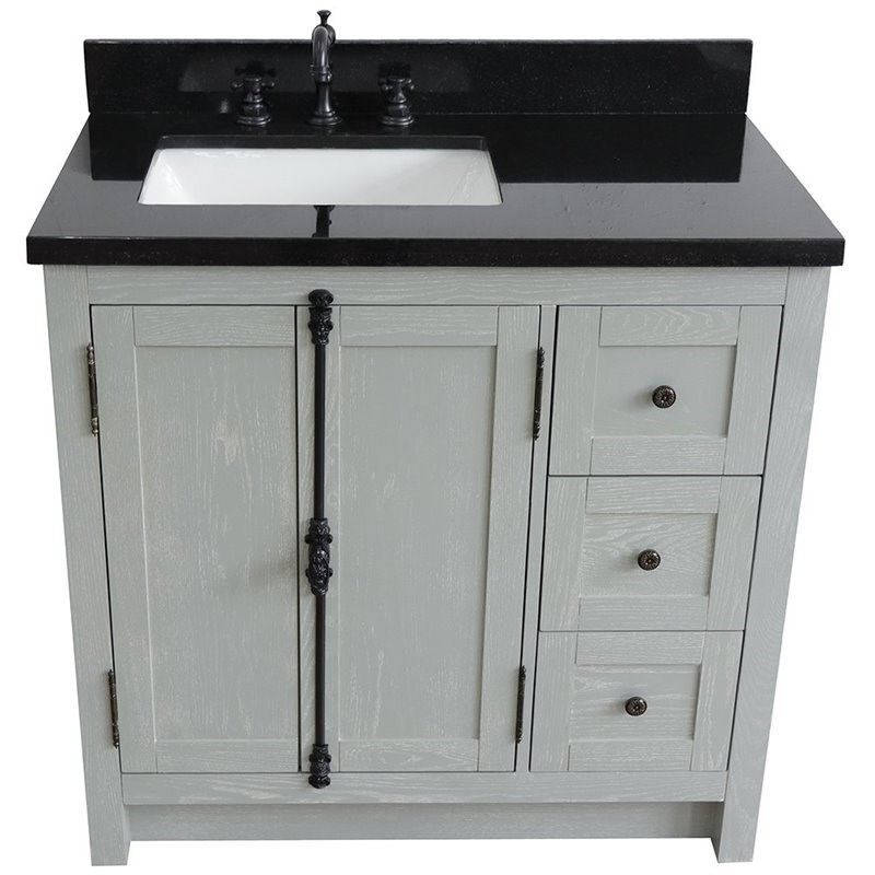Plantation Solid Wood Single Vanity with Left Rectangle Sink in Ash/Black