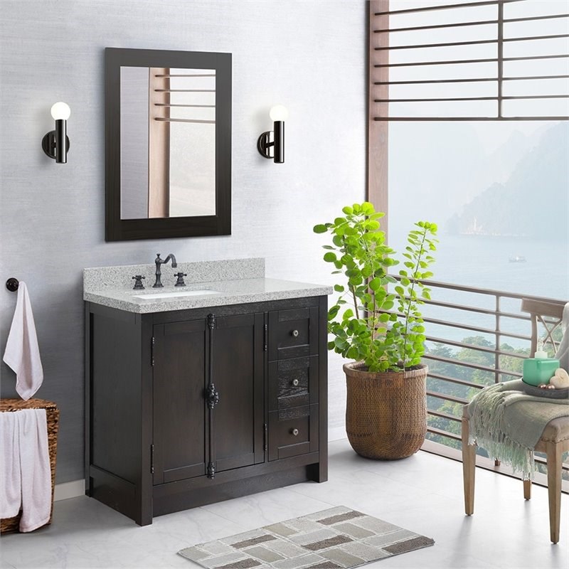 Plantation Solid Wood Single Vanity with Left Rectangle Sink in Brown/Gray