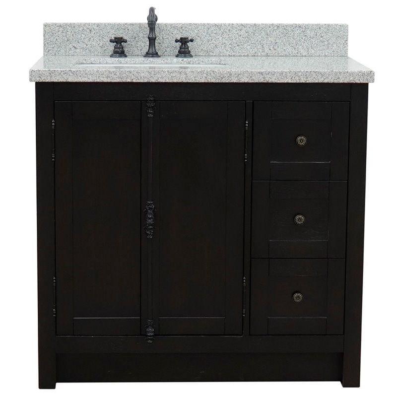 Plantation Solid Wood Single Vanity with Left Rectangle Sink in Brown/Gray