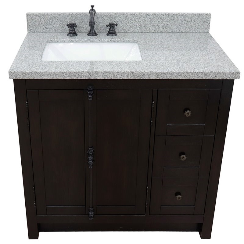 Plantation Solid Wood Single Vanity with Left Rectangle Sink in Brown/Gray