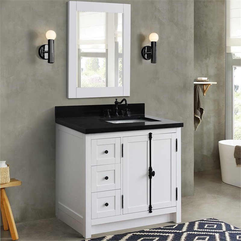 Plantation Solid Wood Single Vanity with Right Rectangle Sink in Ash/Black