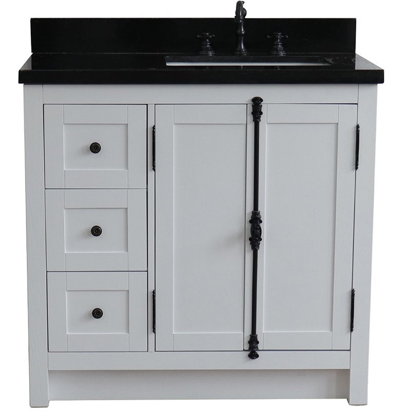 Plantation Solid Wood Single Vanity with Right Rectangle Sink in Ash/Black