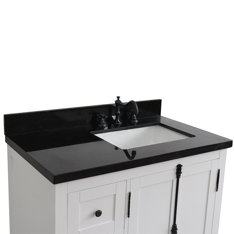 Plantation Solid Wood Single Vanity with Right Rectangle Sink in Ash/Black