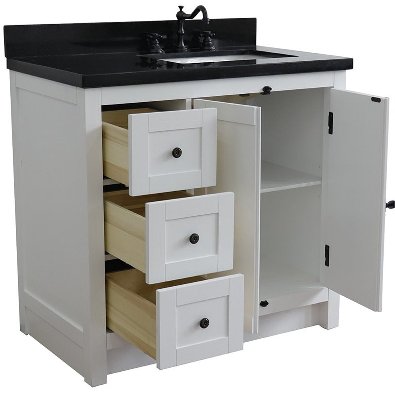 Plantation Solid Wood Single Vanity with Right Rectangle Sink in Ash/Black