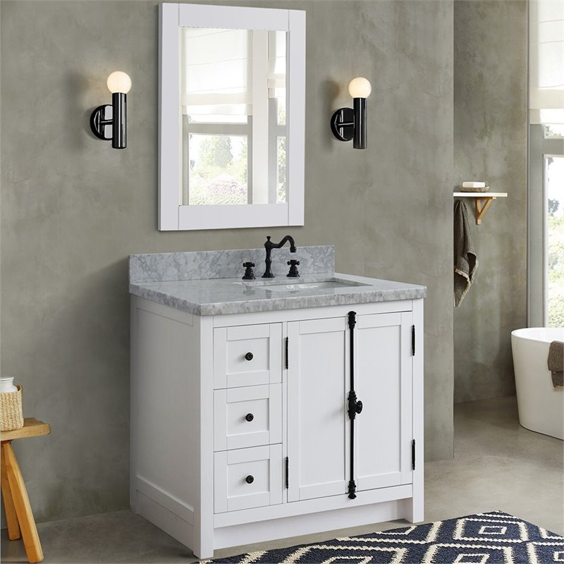 Plantation Solid Wood Single Vanity with Right Rectangle Sink in White/Ash